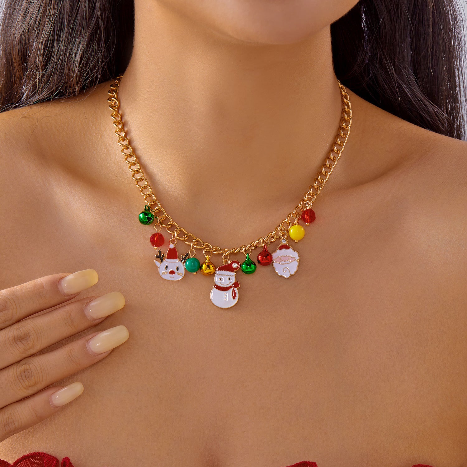 Wholesale Snowman Bell Pendant Bracelet Necklace Set